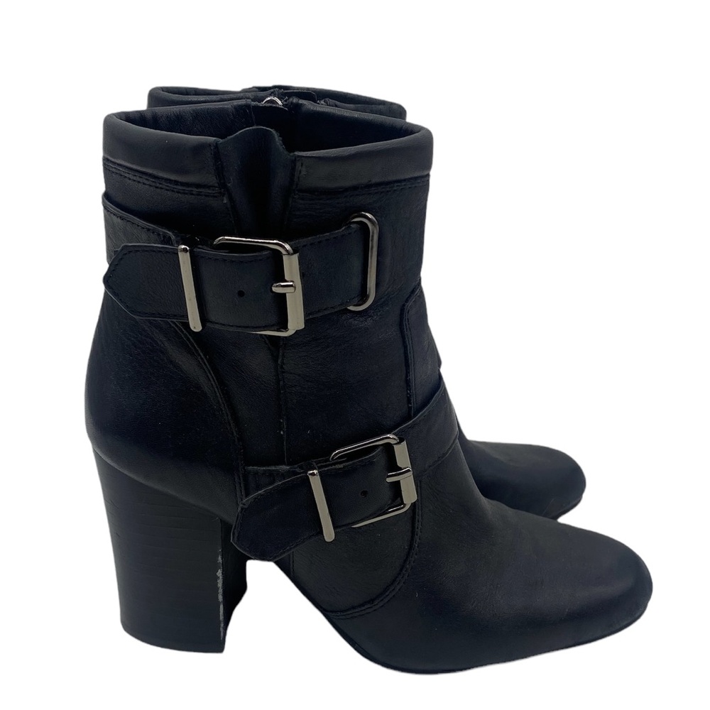💕SALE💕 Vince Camino Black Leather Simlee Block Heel Ankle Boots - Picture 2 of 7